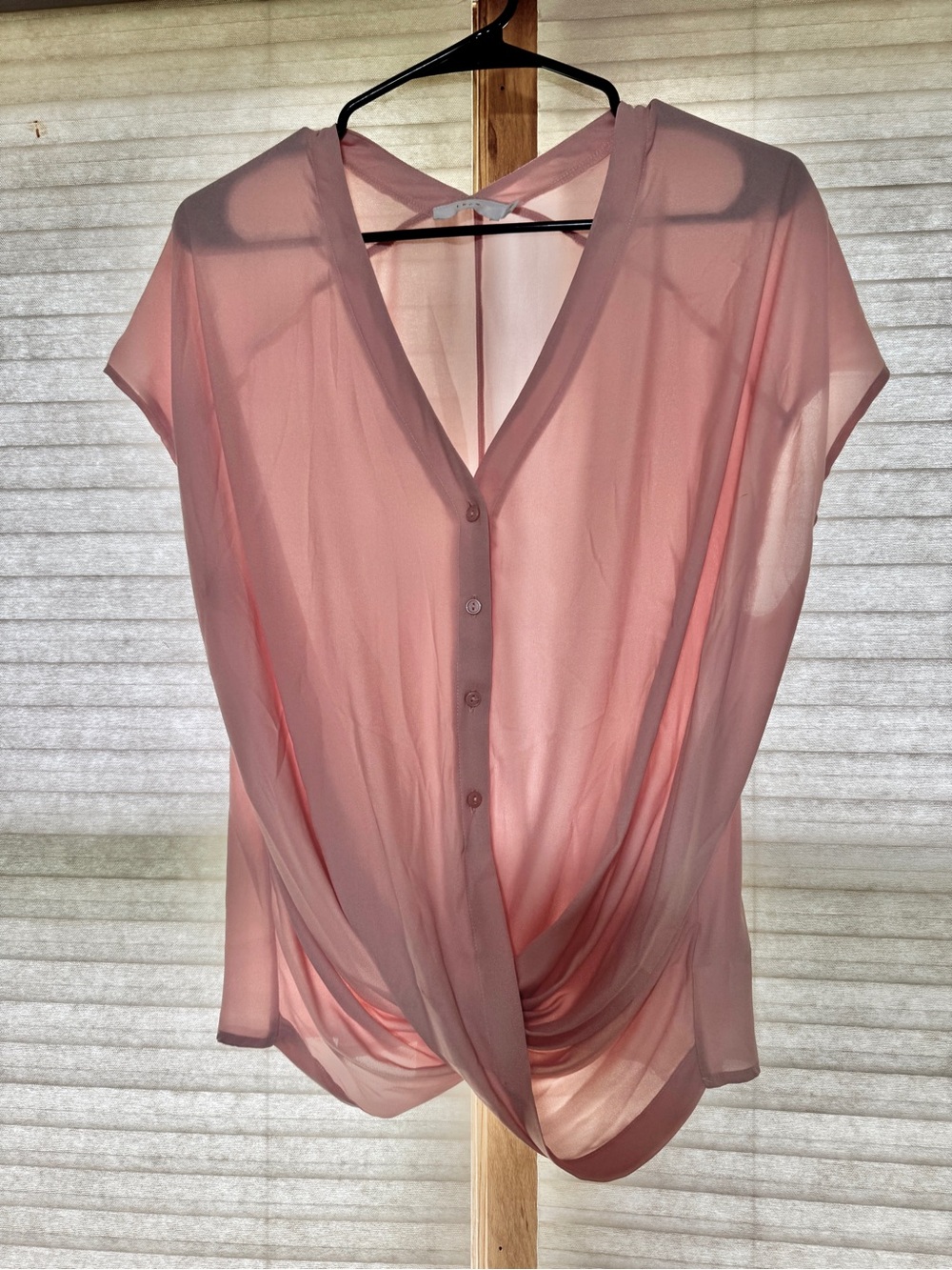 Lush Sheer Blush Pink Button-Front Twist Hem Blouse